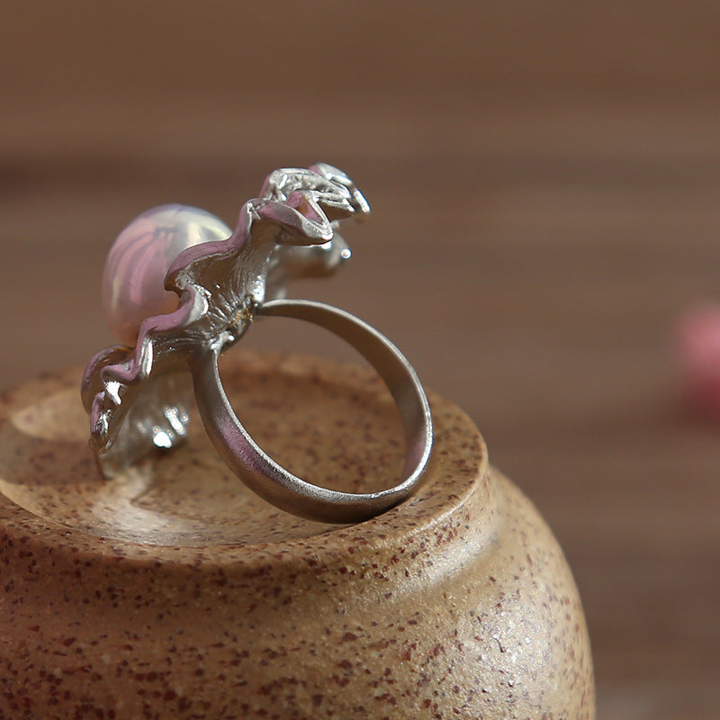 Pearl Ruffle Edge Retro Ring-Sterling silver