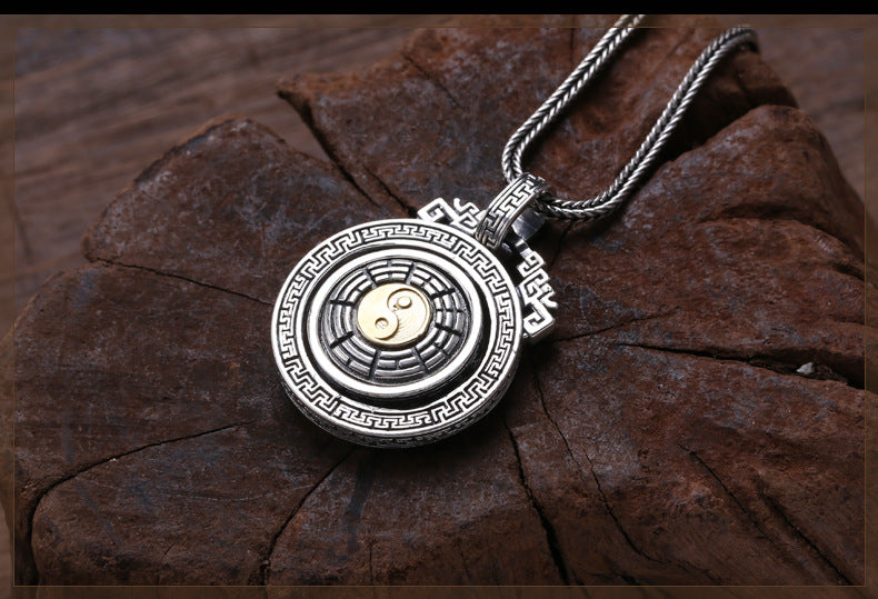 Tai Chi Bagua Rotating Vintage Necklace-sterling silver