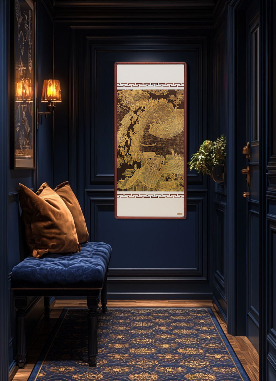 Qingming Shanghe Tu – Handcrafted Chinese Repoussé & Chasing Wall Art (Vertical) | Luxury Historical Landscape Metal Artwork