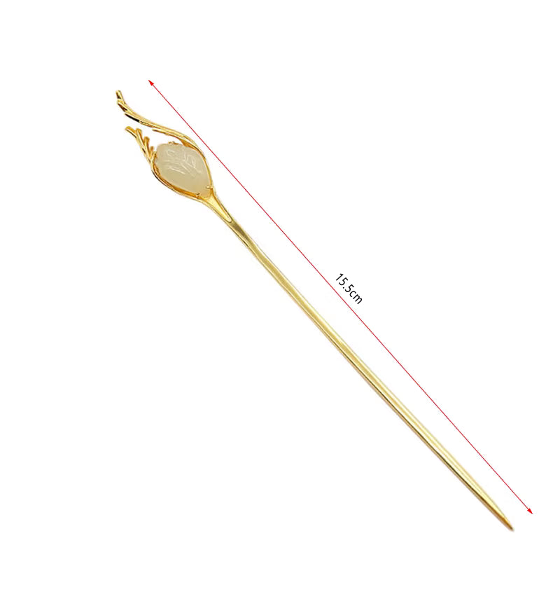 Gold Branch Hetian Jade Hairpin – S925 Silver