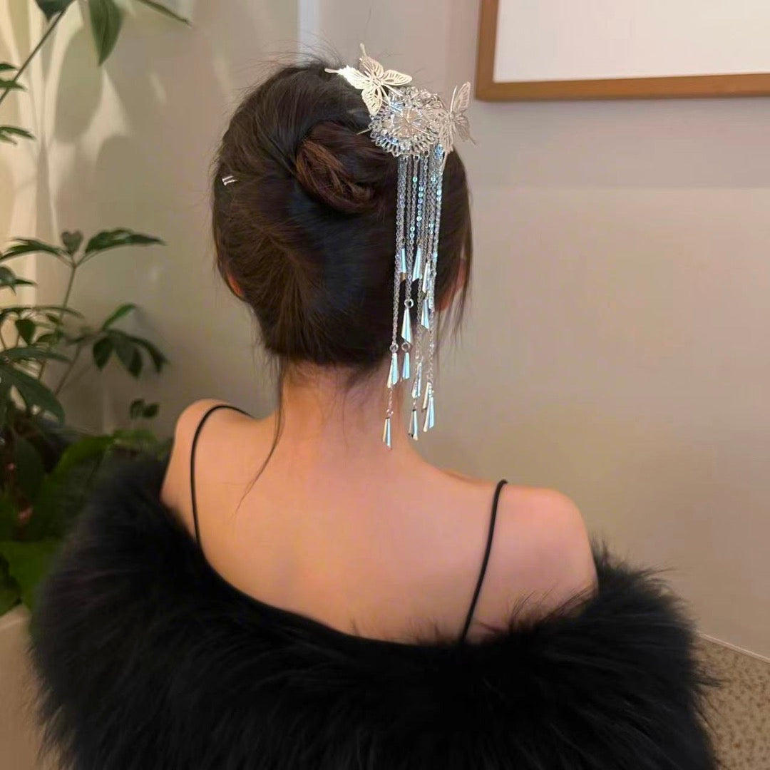 2 Butterfly Flower Tassel Hairpin