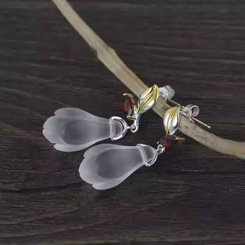 S925 Sterling Silver Magnolia Earrings – Gold-Plated White Crystal Studs for Women | Elegant Floral Jewelry