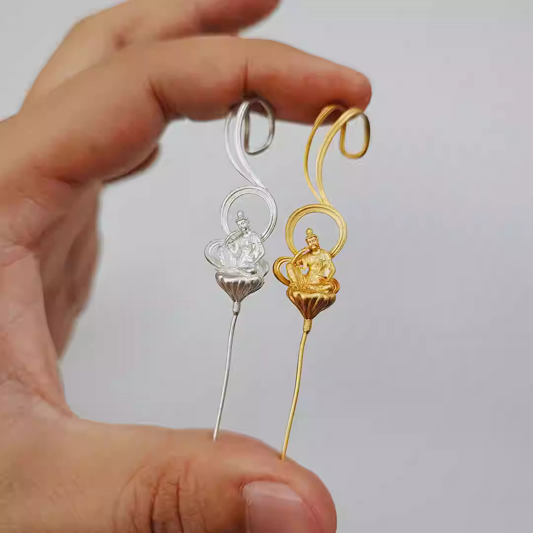 Handcrafted Silver Bodhisattva Stud Earrings – 70×13mm, Gold or Silver Finish, Original Design