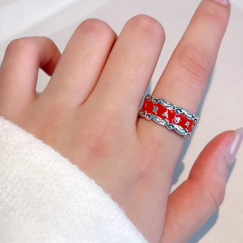 Vintage Sterling Silver Cloisonné Enamel Adjustable Ring – Chinese Ethnic Six-Character Mantra Women’s Ring