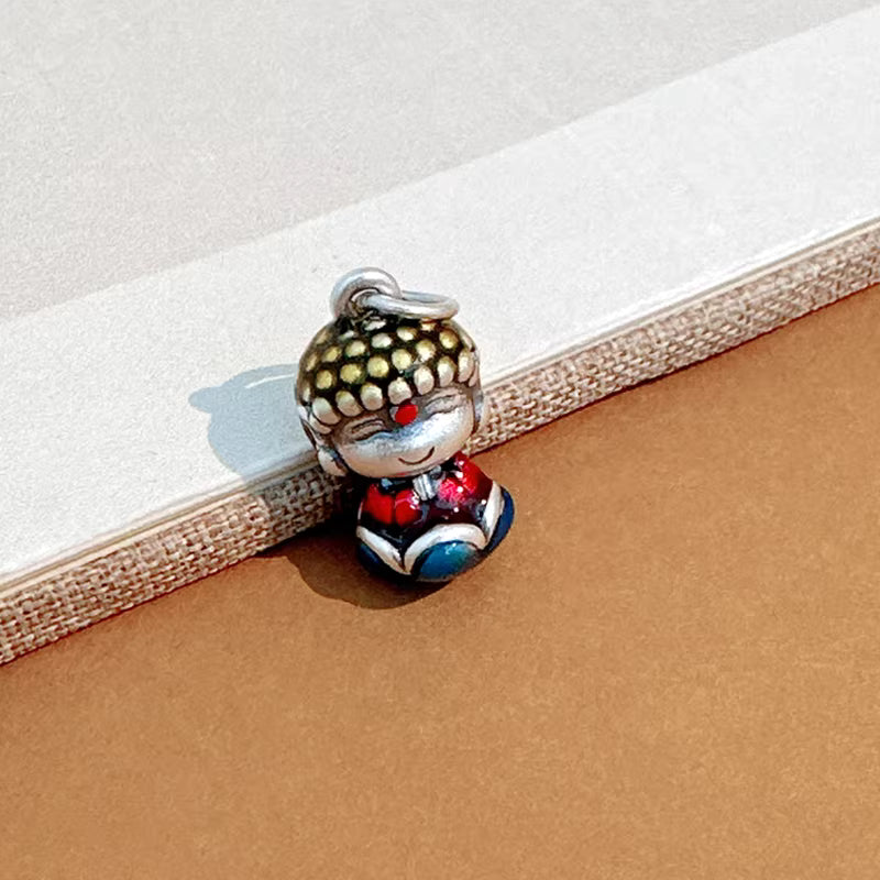3D Laughing Buddha Little Monk Pendant – Ethnic Style Spiritual Charm, Plain & Enamel Versions | 999 Fine Silver