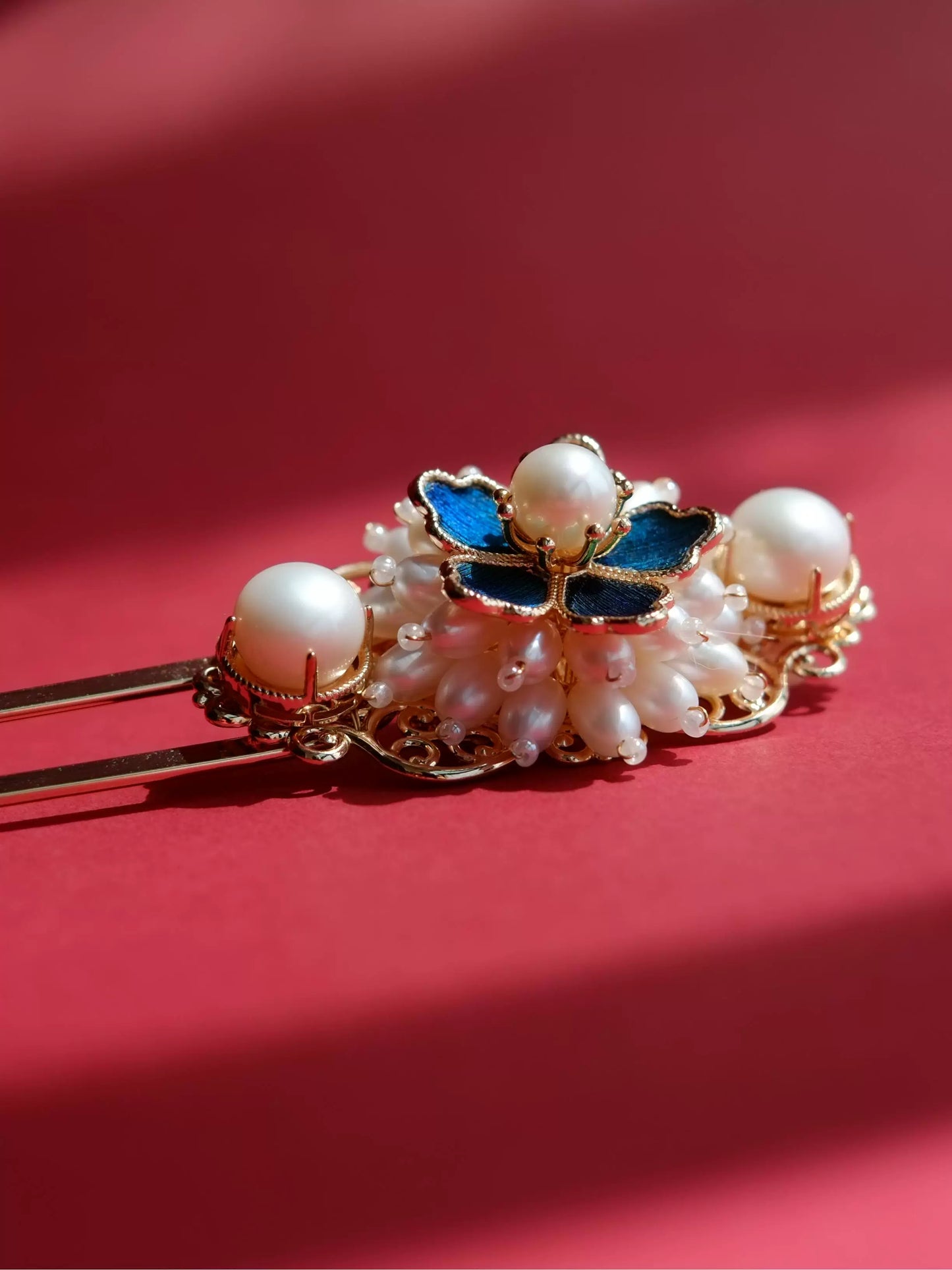 Luxury Pearl Dian Cui Style Hairpin – New Chinese Style Peacock Feather Hair Fork