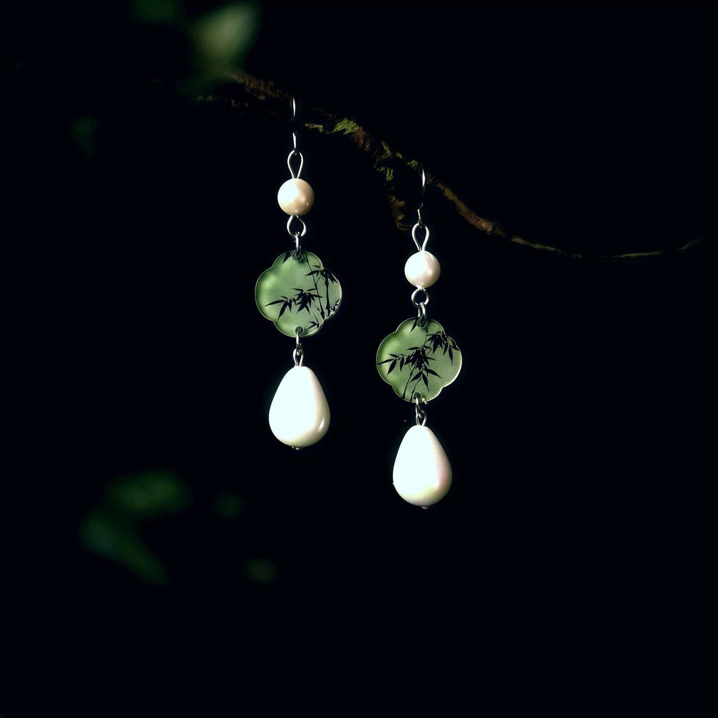 Elegant Bamboo Leaf Pearl Earrings – Oriental Inspired Hanfu Accessories