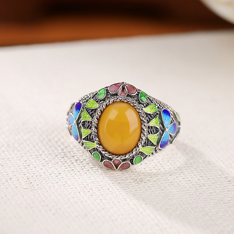 Cloisonné flower ring-sterling silver