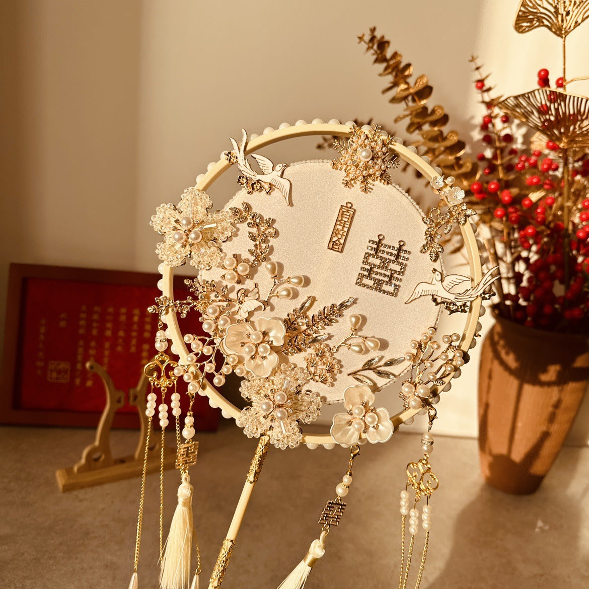 Centennial Love Flowering Magpie Chinese Style Bride tassel fan