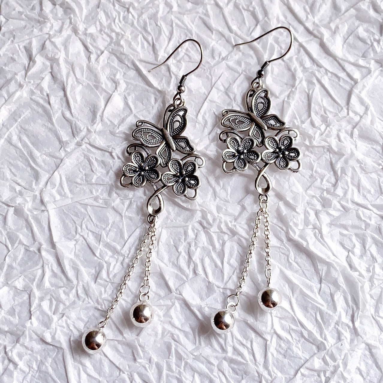 Butterfly Love Flower Handmade Tassel Earrings