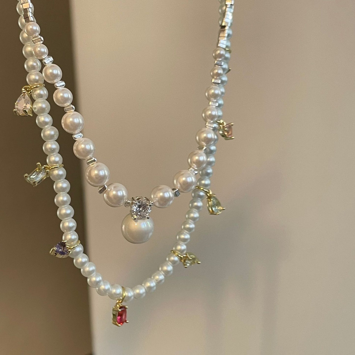 Colored Zircon Pearl Necklace