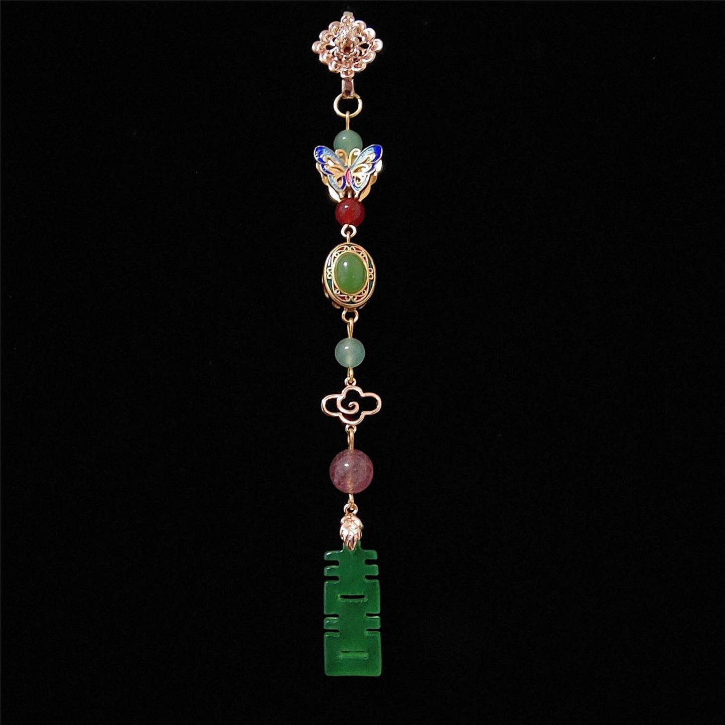 Flower Butterfly Xiangyun Onyx Turquoise Tassel Brooch