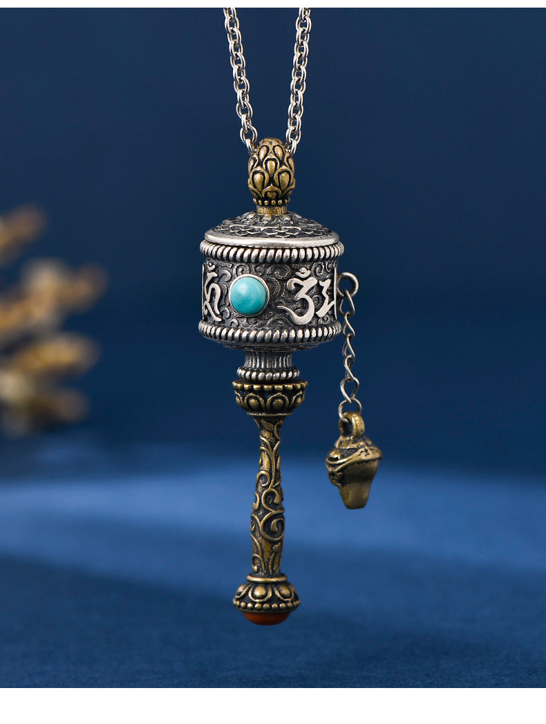 Six-character Truth Rotatable Eight Treasures Auspicious Turning Sutra Tube Necklace (Rotatable)