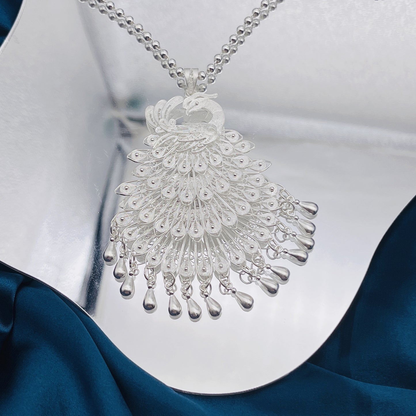 Nine Phoenix Brushed Turning Phoenix Necklace-Sterling Silver