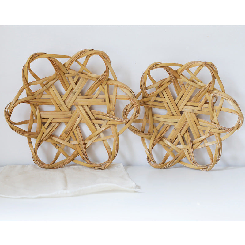 Handwoven flower shaped fruit tray bamboo basket Dim sum tray