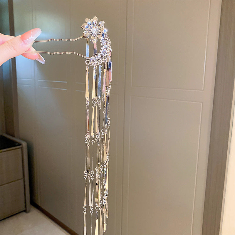 Flower Pearl Tassel Fork Hairpin