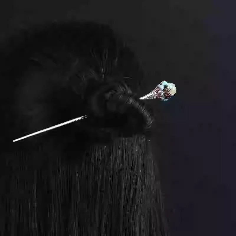 New Chinese Style Cloisonné & Hetian Jade Orchid Hairpin