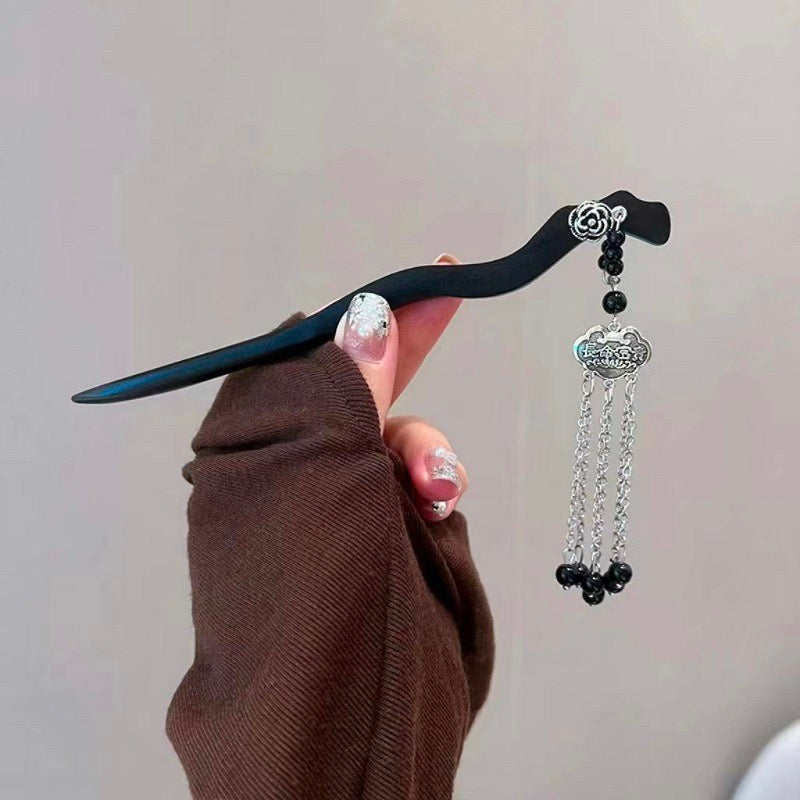Safety lock tassels Wooden hairpin