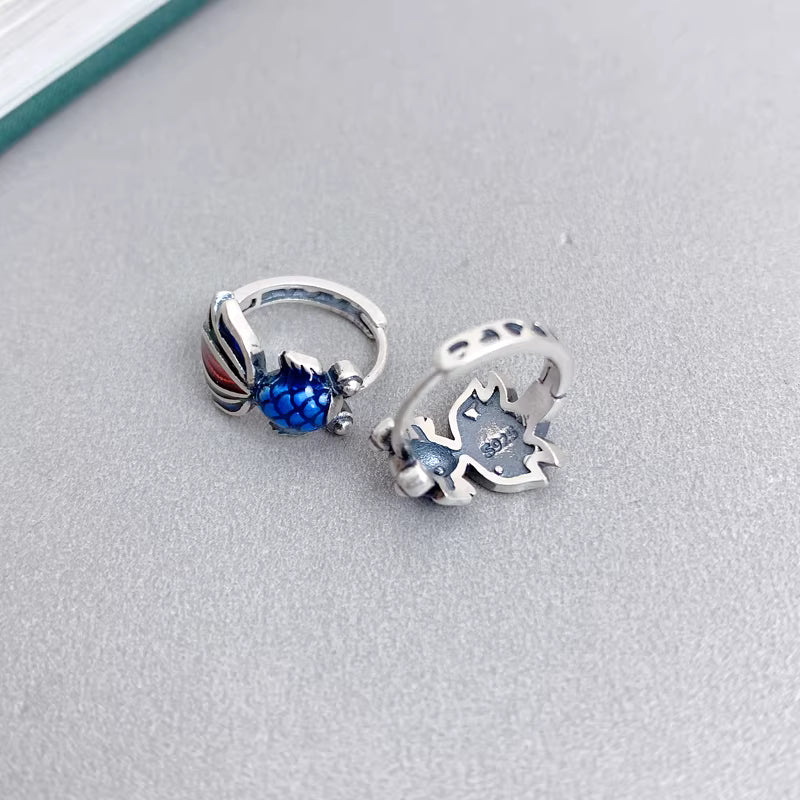 925 Sterling Silver Koi Fish Earrings – Vintage Enamel Handmade Fish Studs for Women