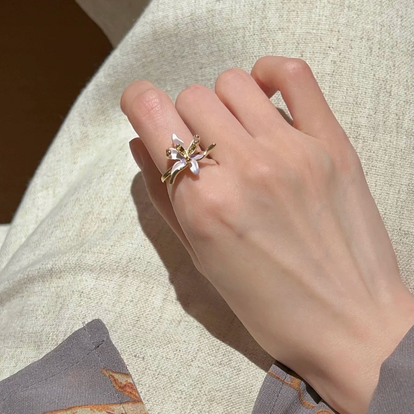 Purple Drip-Glaze Iris Flower Adjustable Ring
