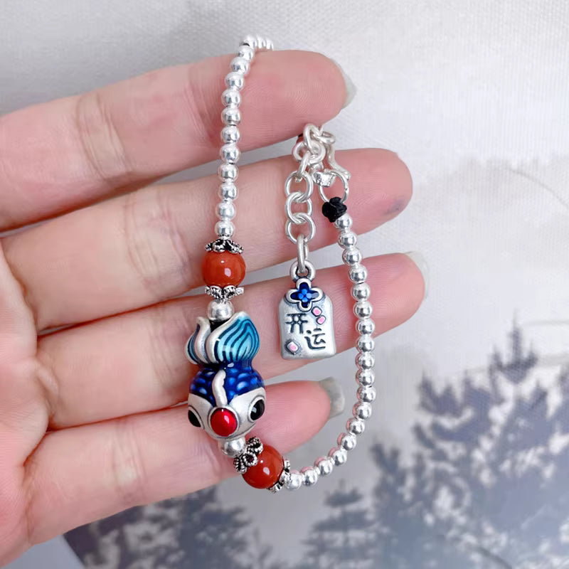 "Dudu Fish" Good Luck Charm Bracelet – Spiritual Handcrafted Feng Shui Design with Red Agate Beads