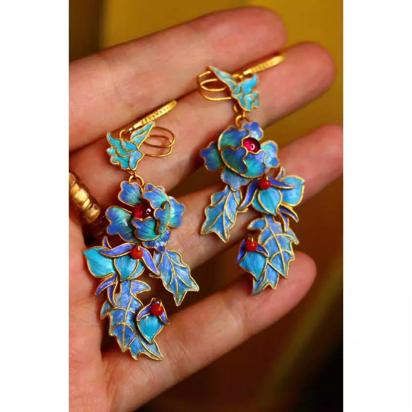 Guochao Filigree Turquoise Peach Blossom Earrings – Handmade Chinese Style Hanfu Accessories for Women