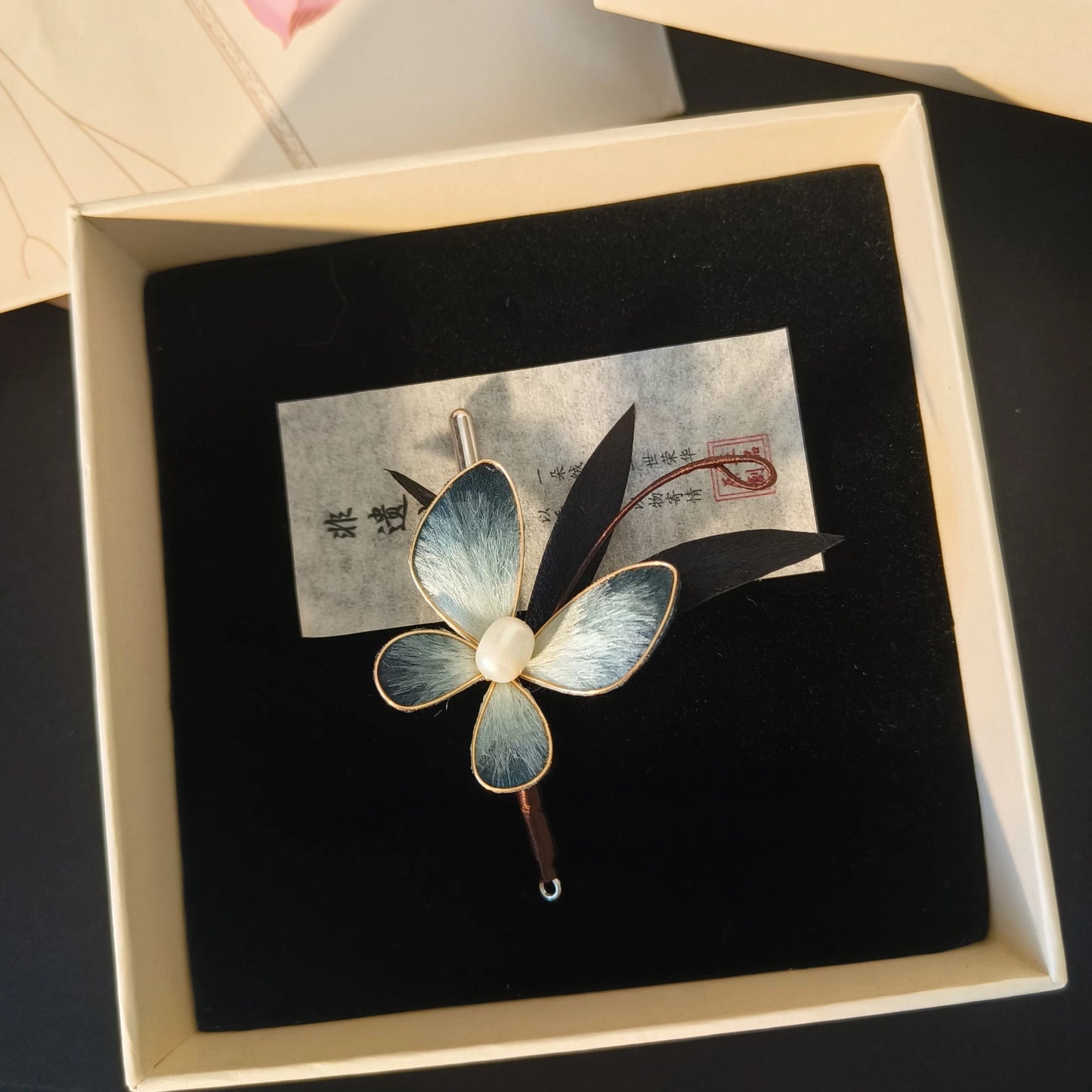 Twin Feathers Velvet Butterfly Brooch | Handmade Elegant Chinese Style Accessory