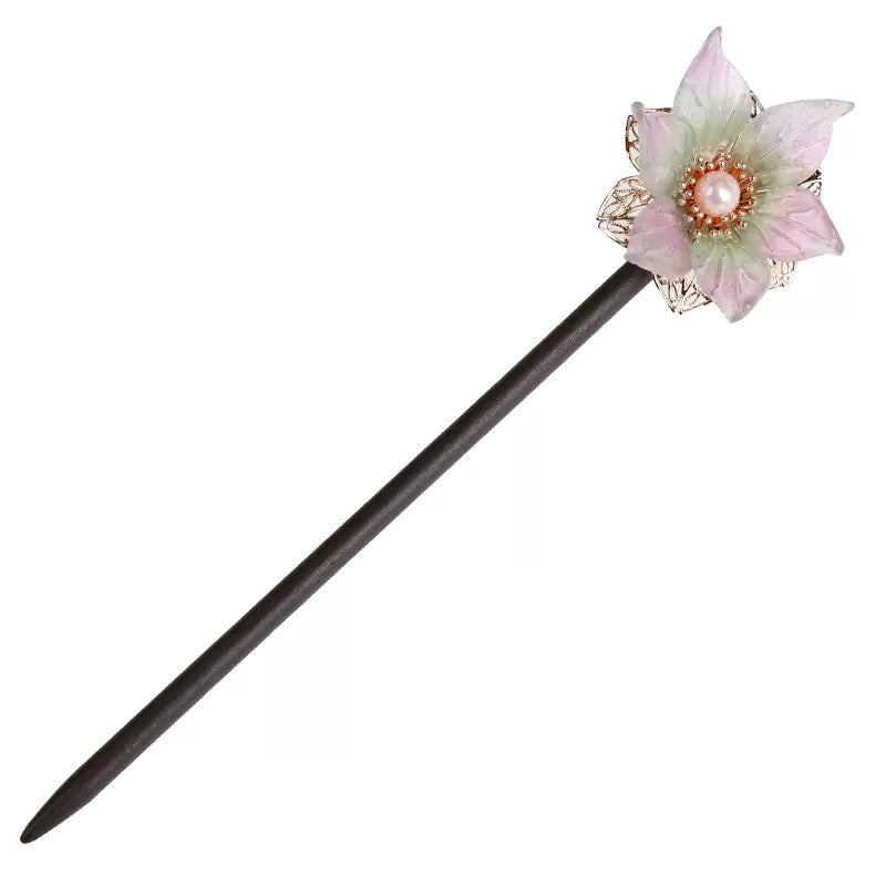 Purple Flower Pearl Hairpin-Wood