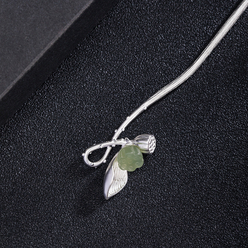 Hetian 2 lotus seedpod Hairpin- Sterling Silver