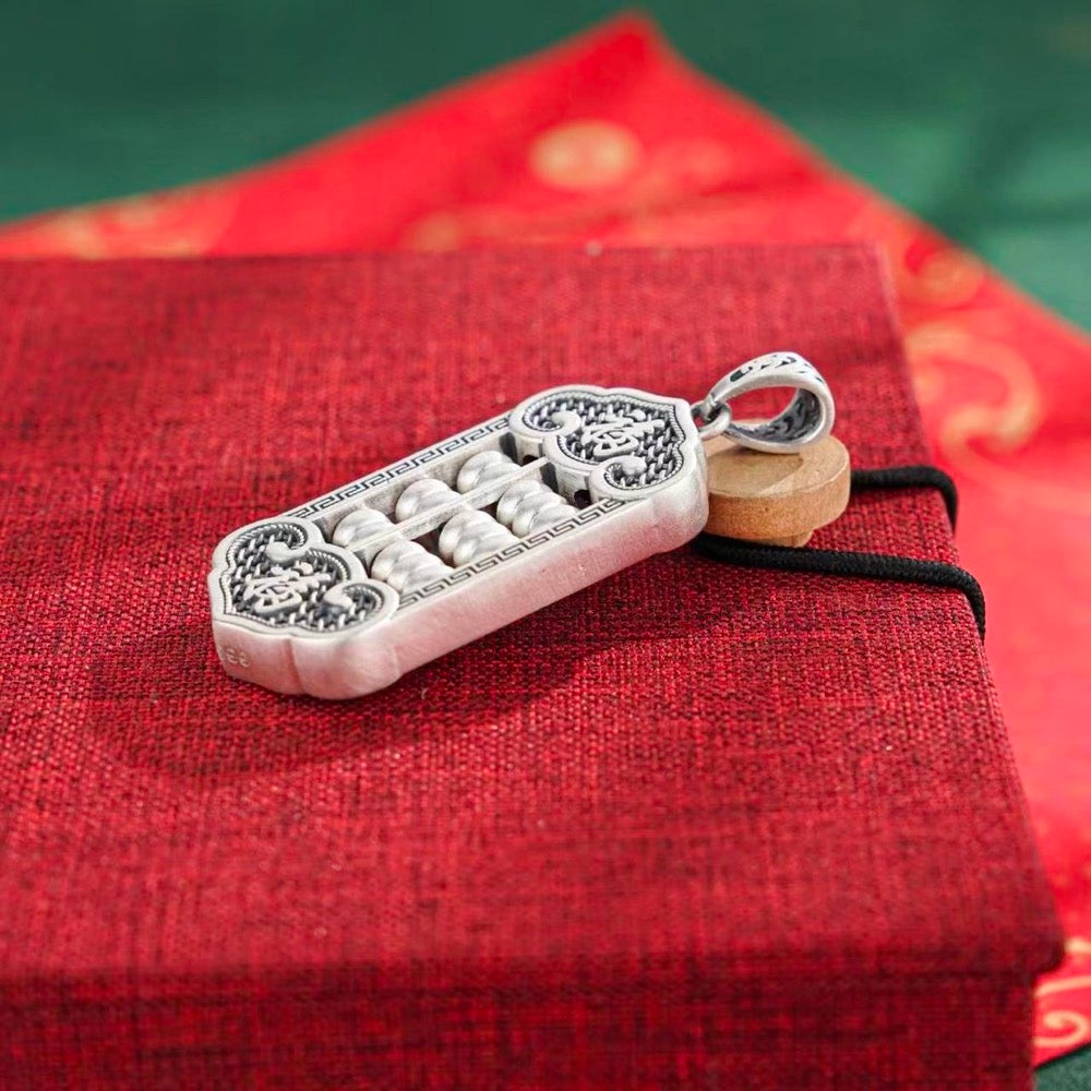 Abacus and character Fú Pendant - Sterling Silver