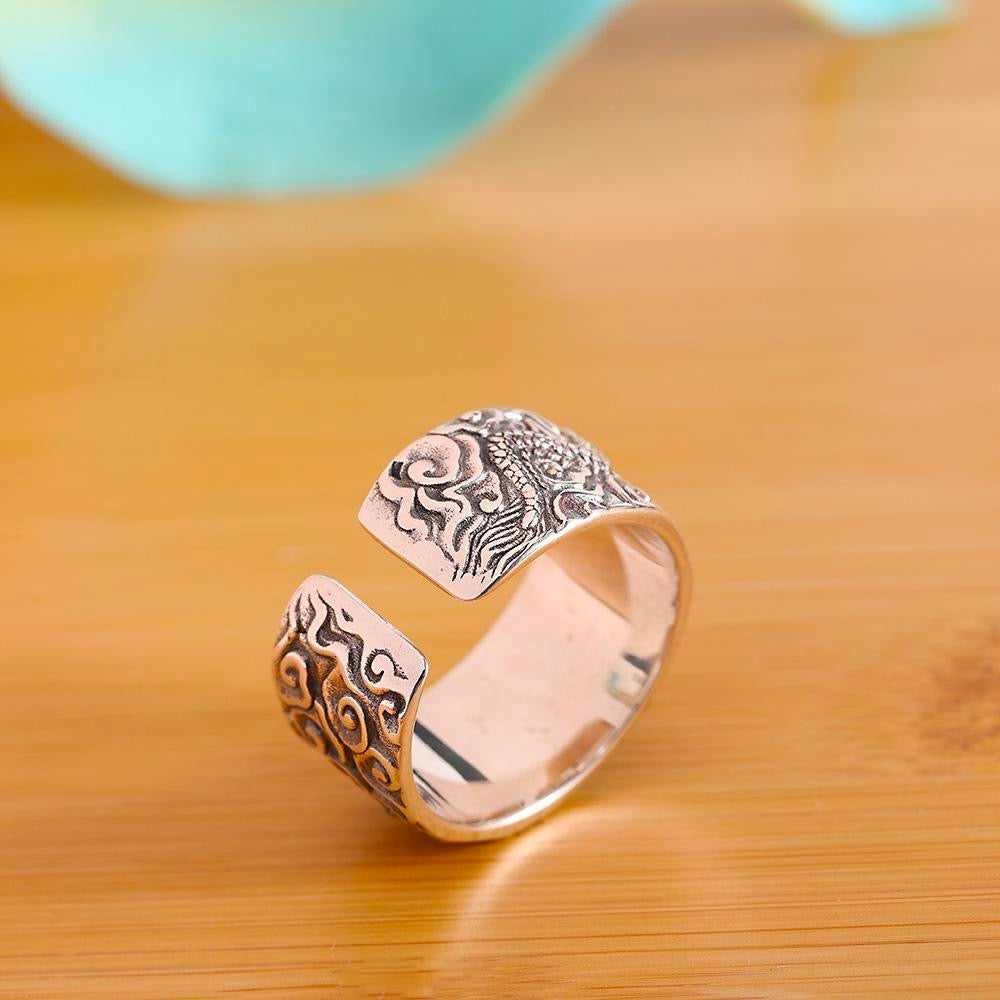 Blue Dragon Sapphire Open Ring - Sterling Silver