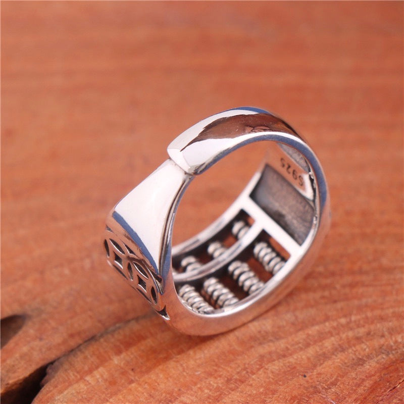 Chinese Calculator and 4 copper coin Ring-Sterling Silver