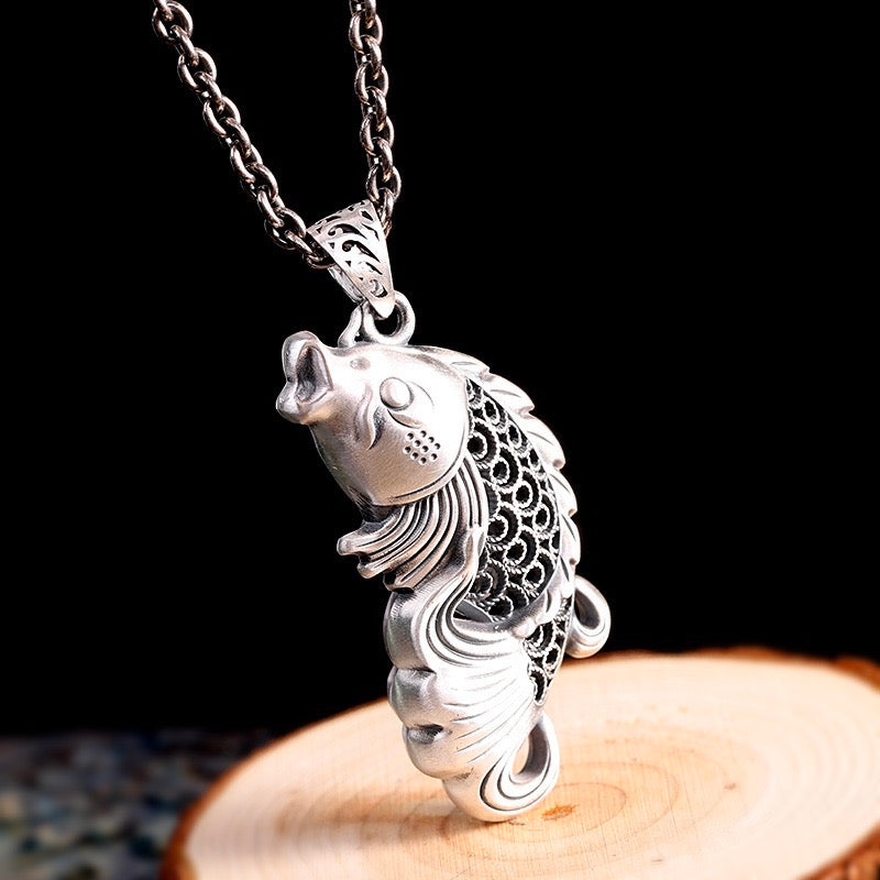 Fish Jump Hollow Pendant - Sterling Silver