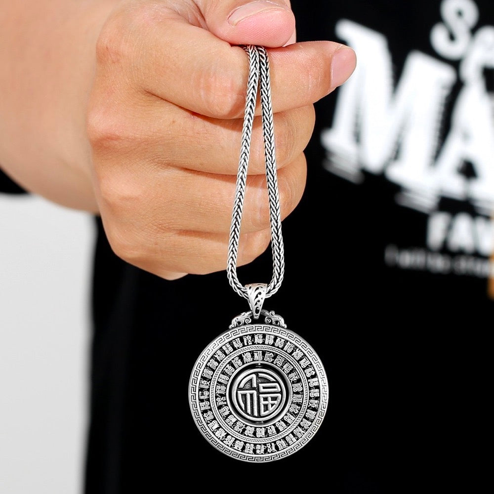 Fu character Rotable Pendant - Sterling Silver