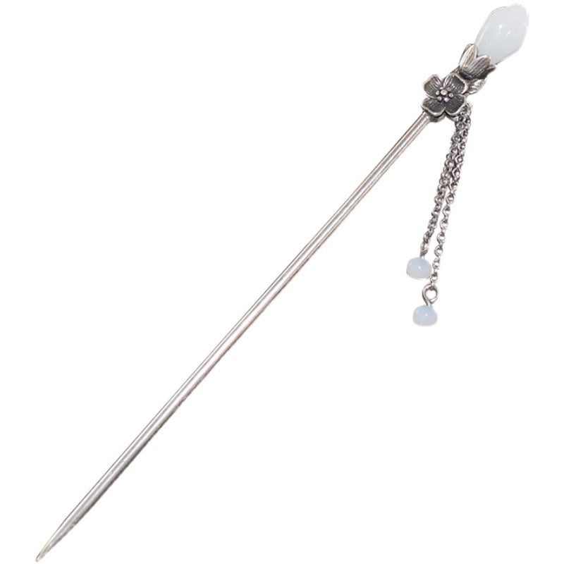 Magnolia Hotan Jade Tassel Hairpin - Sterling Silver