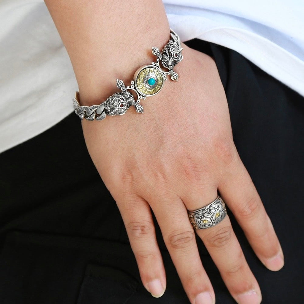 Pixiu 12 Zodiac Blue Turquoise Rotable Bracelet - Sterling Silver