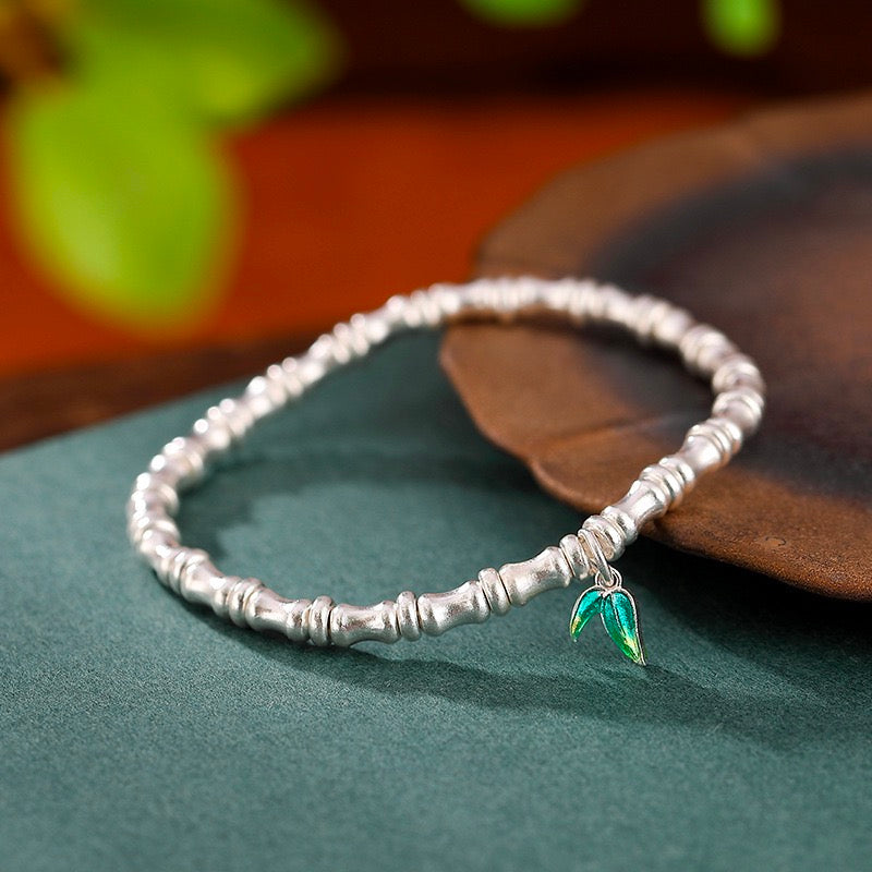 Bamboo Knotweed And Leaf Bracelet - Sterling Silver