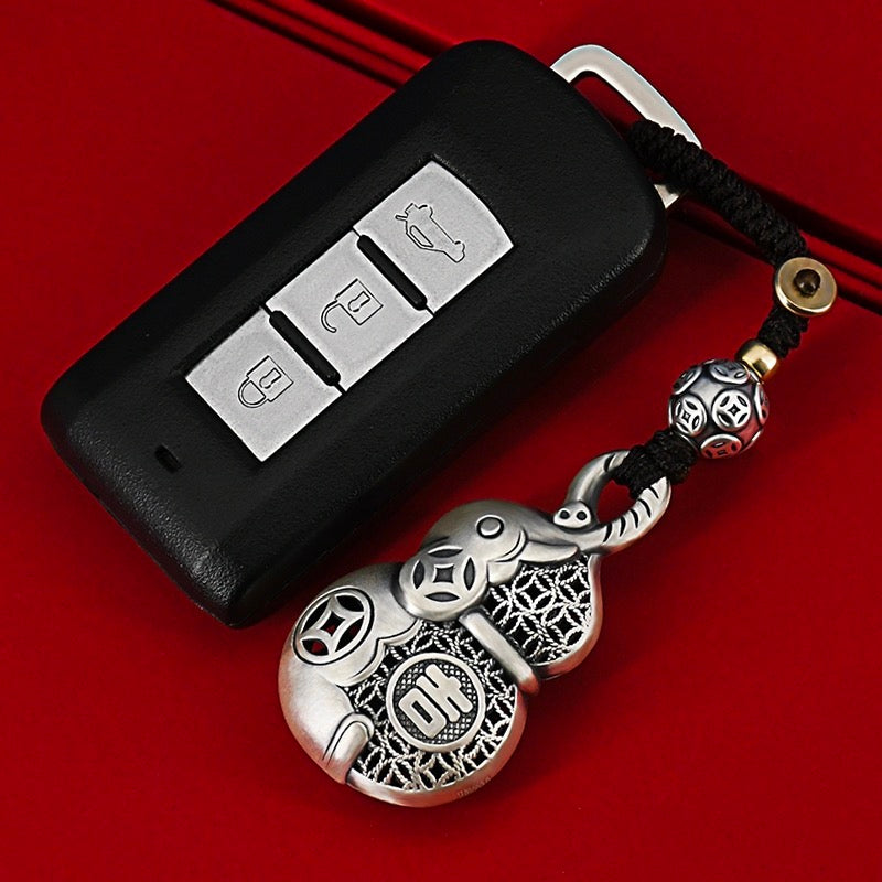 Elephant gourd beads car key chain - sterling silver