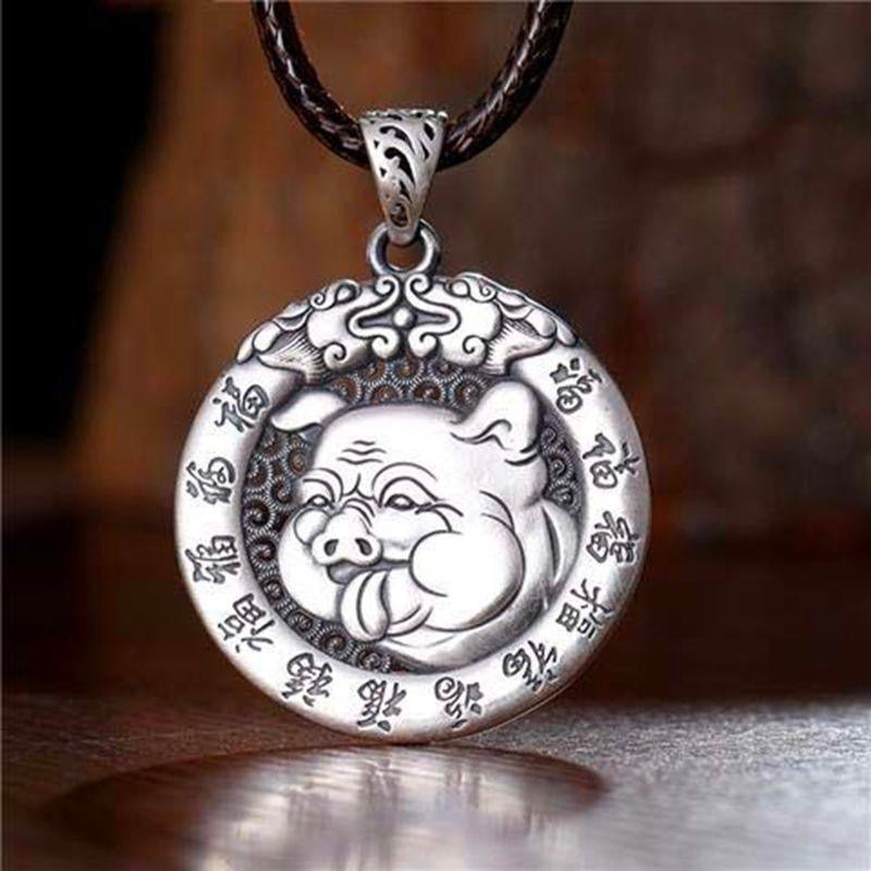 Character "Fú" Hollow And 12 Zodiac Pendant-sterling silver