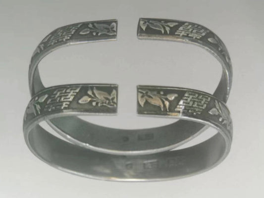 Pair of Silver Bracelets with Floral and Double Happiness Motif