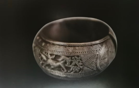 Silver Bangle with Shou Characters in Tuan Design