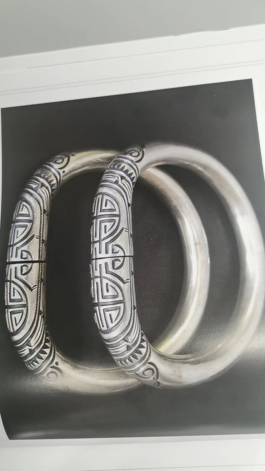 Silver Bracelet with Shou Character Motif