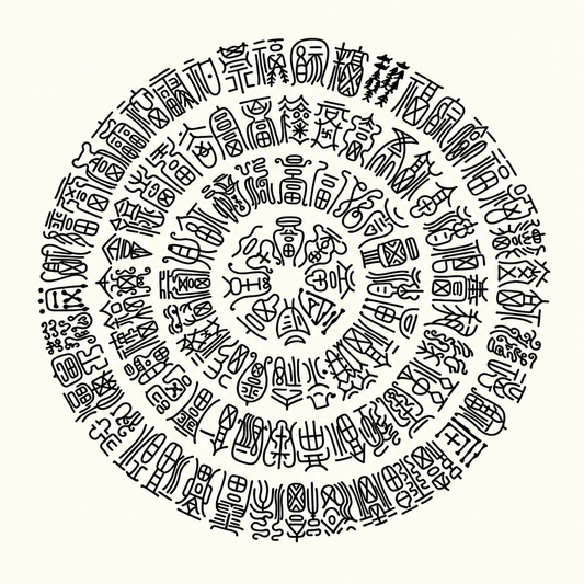 Circular Hundred Blessings design with varied decorative Fu calligraphy