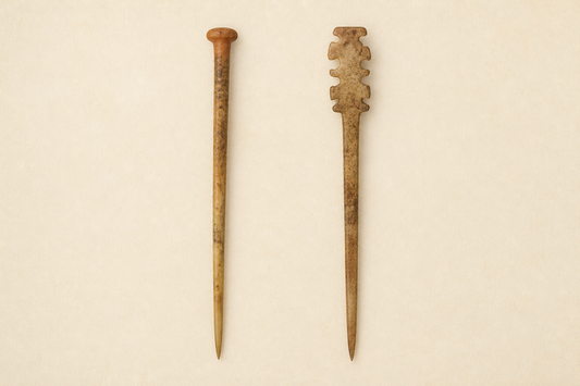Reconstruction illustration of two ancient Chinese bone hairpin forms