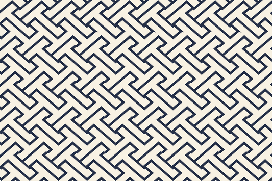 Continuous indigo I-shaped gong-character pattern on an ivory background