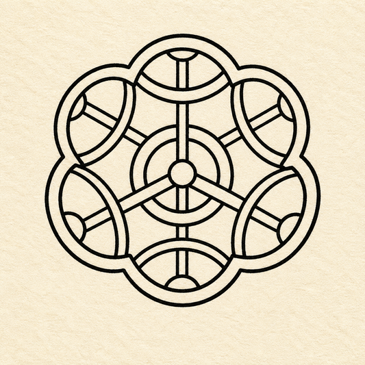Reconstructed interlocking Chinese ring pattern rosette