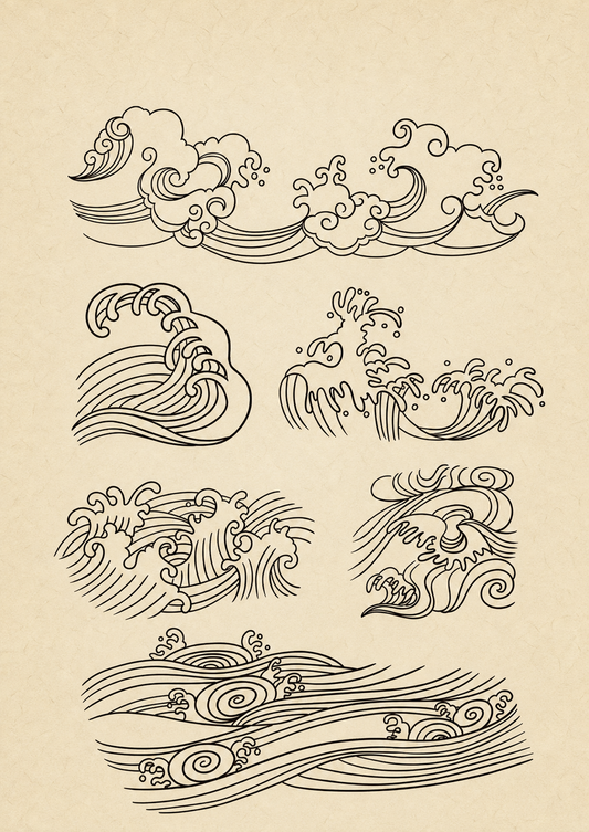 Modern line-art study of traditional Chinese water patterns
