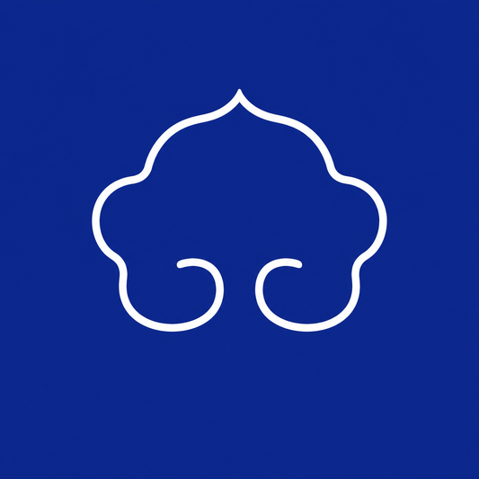 Simplified white cloud-head pattern outline on a cobalt-blue background