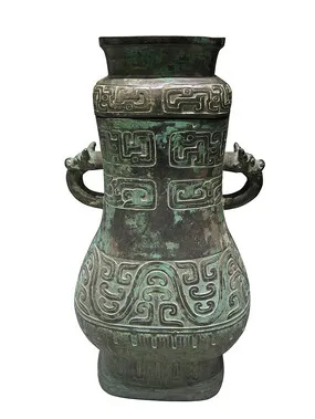 Bronze vessel decorated with ancient Chinese circular band patterns