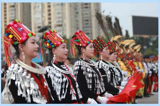 Jingpo women in ceremonial dress at a public cultural event